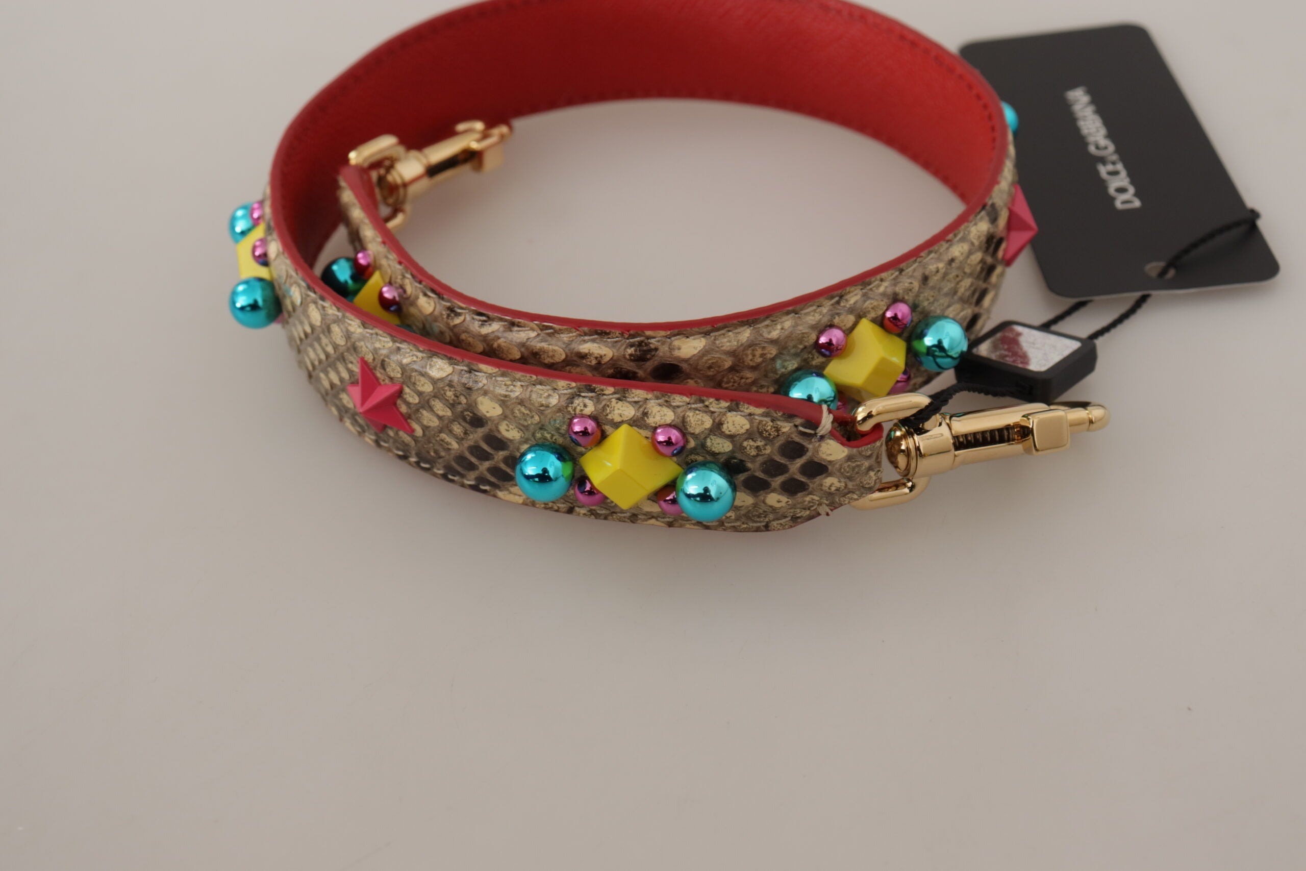 Beige Python Lær Krystaller Skulderrem