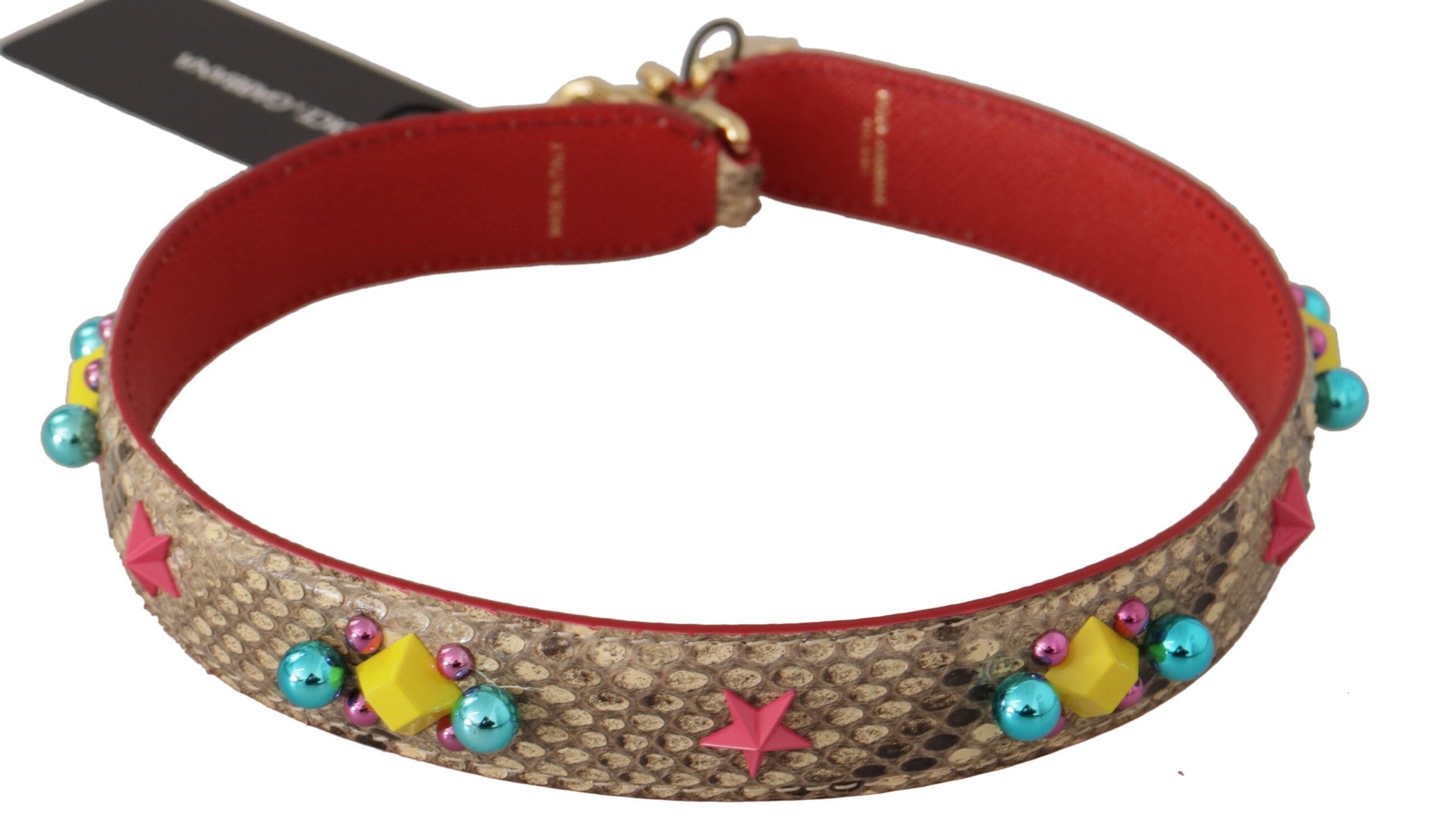 Beige Python Lær Krystaller Skulderrem