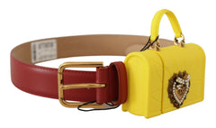 Dolce & Gabbana Red Leather Yellow DEVOTION Heart Bag Buckle Belt