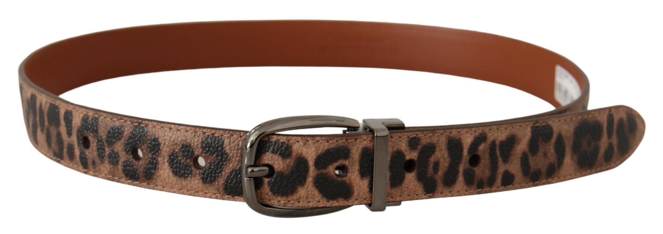Brunt leopardpreget skinnbelte med spenne