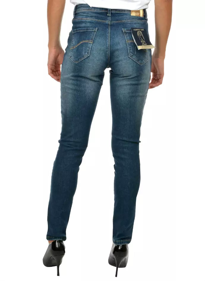 Blå bomulls skinny jeans för kvinnor