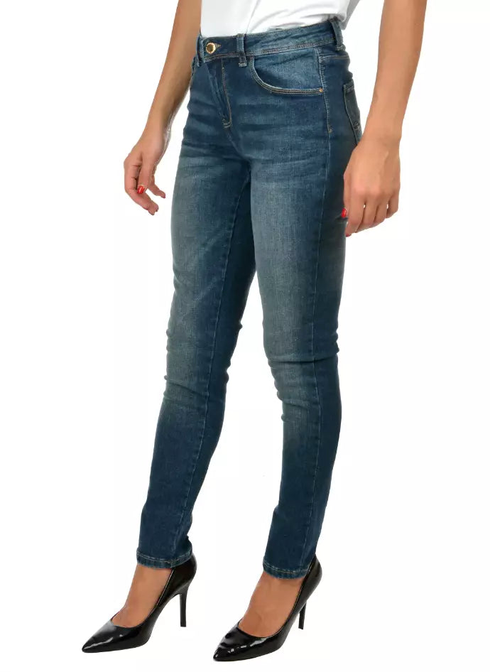 Blå bomulls skinny jeans för kvinnor