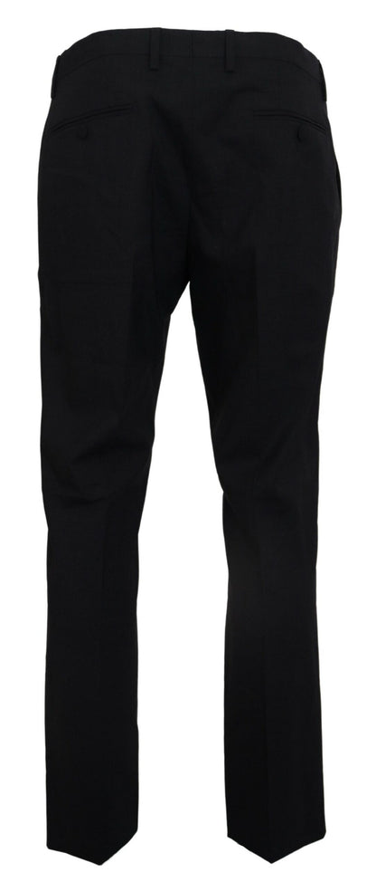 Dolce &amp; Gabbana Grå Ull Stretchklänning Formell Slim Fit Byxa