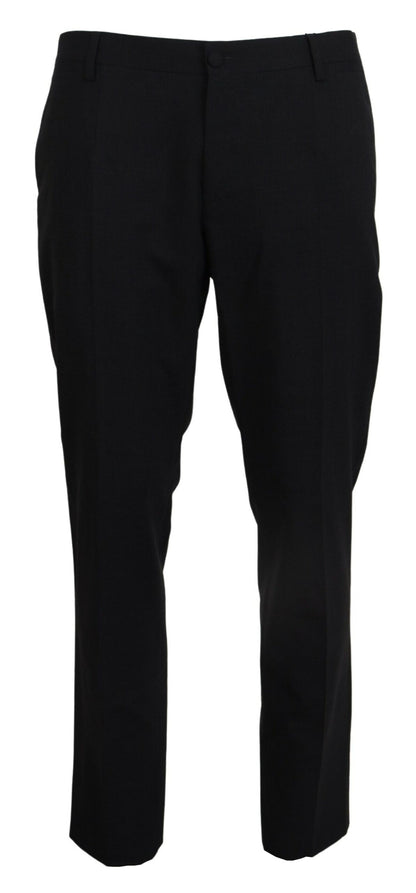 Dolce &amp; Gabbana Grå Ull Stretchklänning Formell Slim Fit Byxa