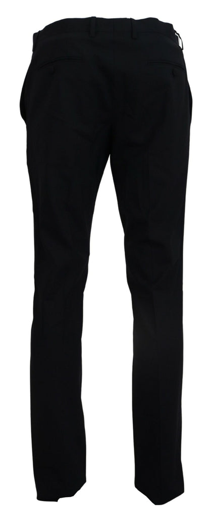 Dolce &amp; Gabbana Blå Ull Stretchklänning Formell Slim Fit Byxa