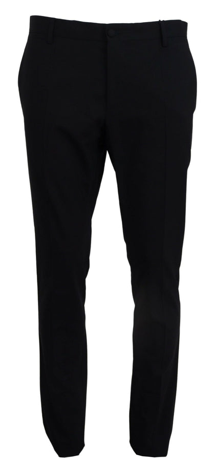 Dolce &amp; Gabbana Blå Ull Stretchklänning Formell Slim Fit Byxa
