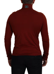Dolce & Gabbana Maroon Cotton Turtle Neck Zip Sweater