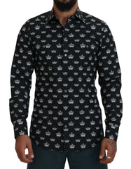 Dolce & Gabbana Black Crown Print GOLD Slim Shirt
