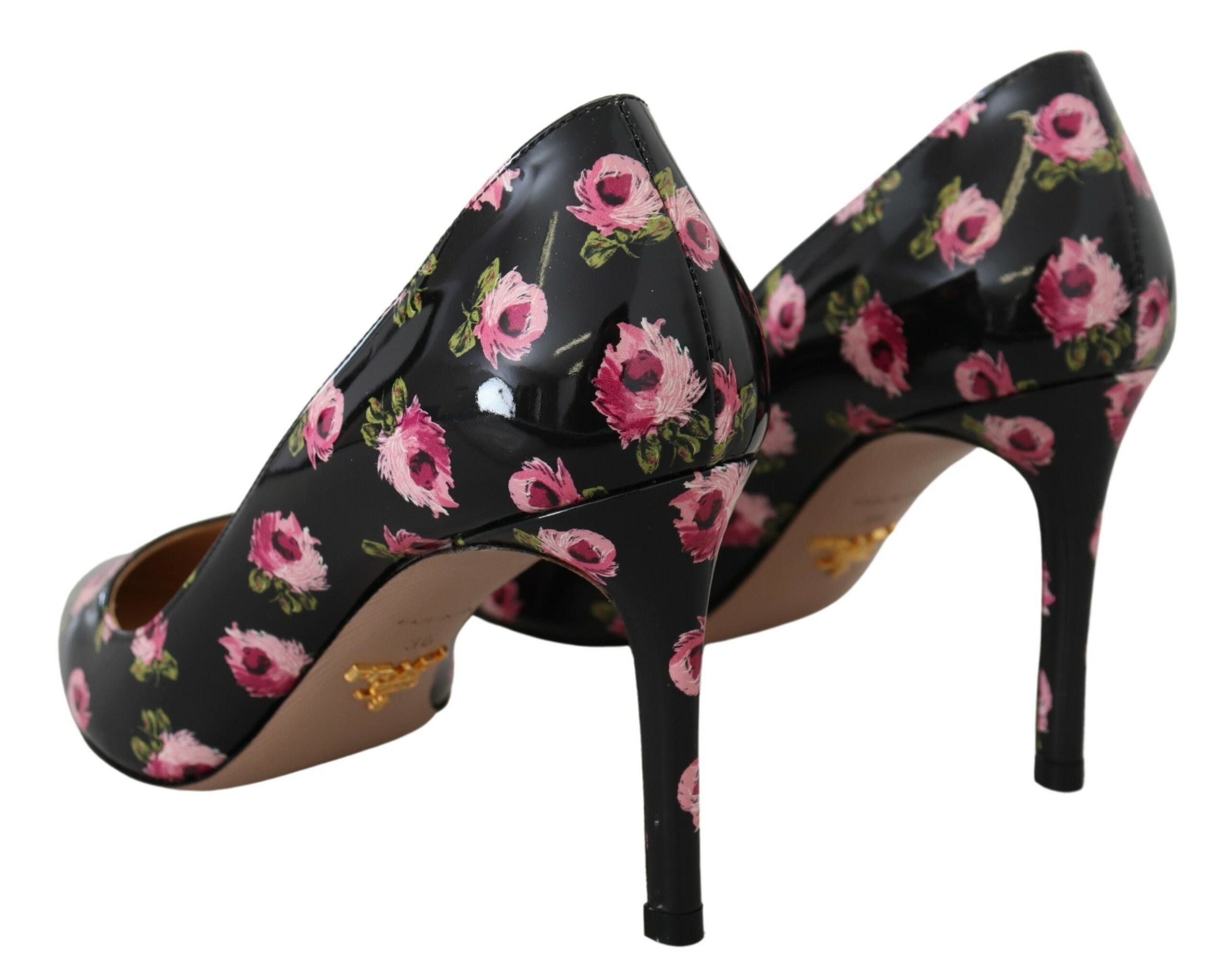 Svarta Läder Blommiga Klackar Stilettklackar Pumps