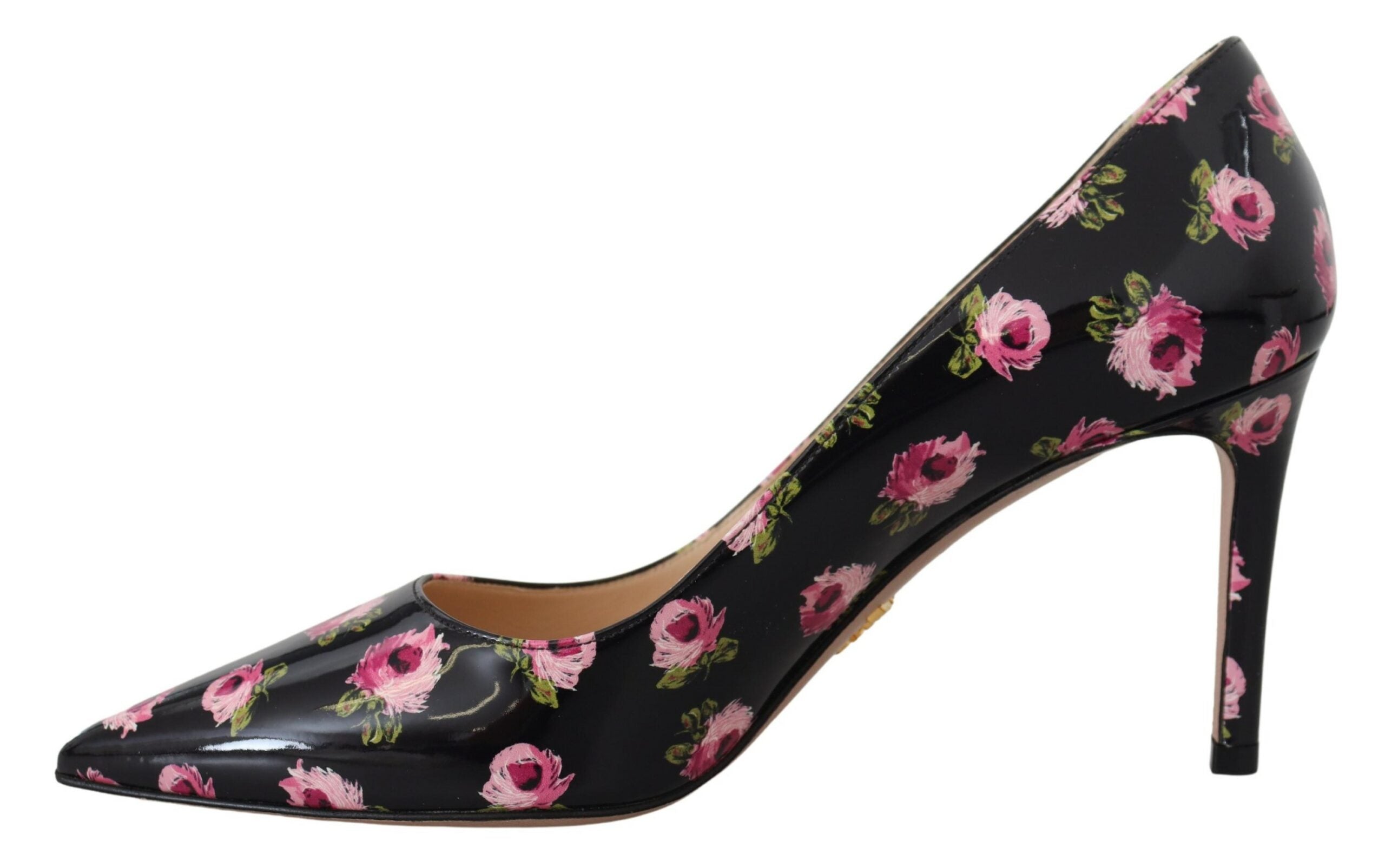 Svarta Läder Blommiga Klackar Stilettklackar Pumps
