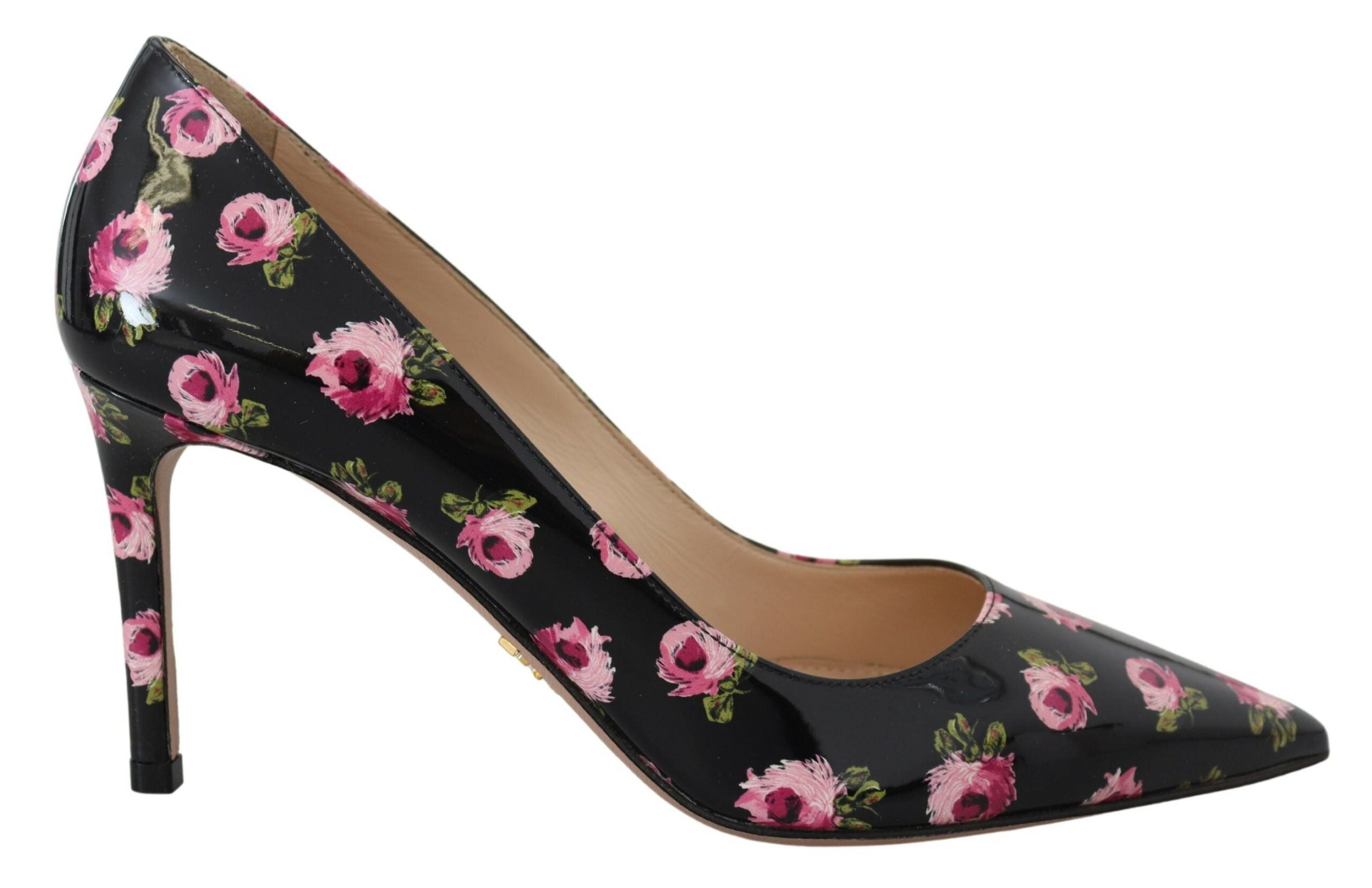 Svarta Läder Blommiga Klackar Stilettklackar Pumps