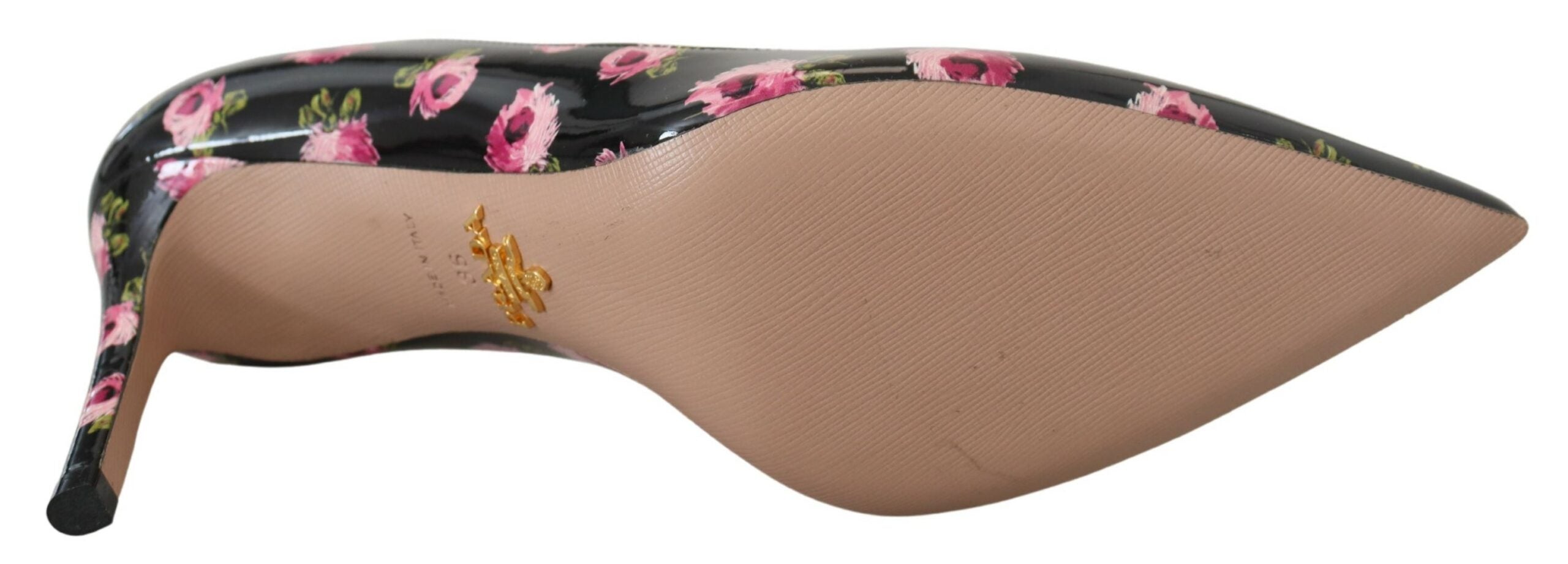 Svarta Läder Blommiga Klackar Stilettklackar Pumps
