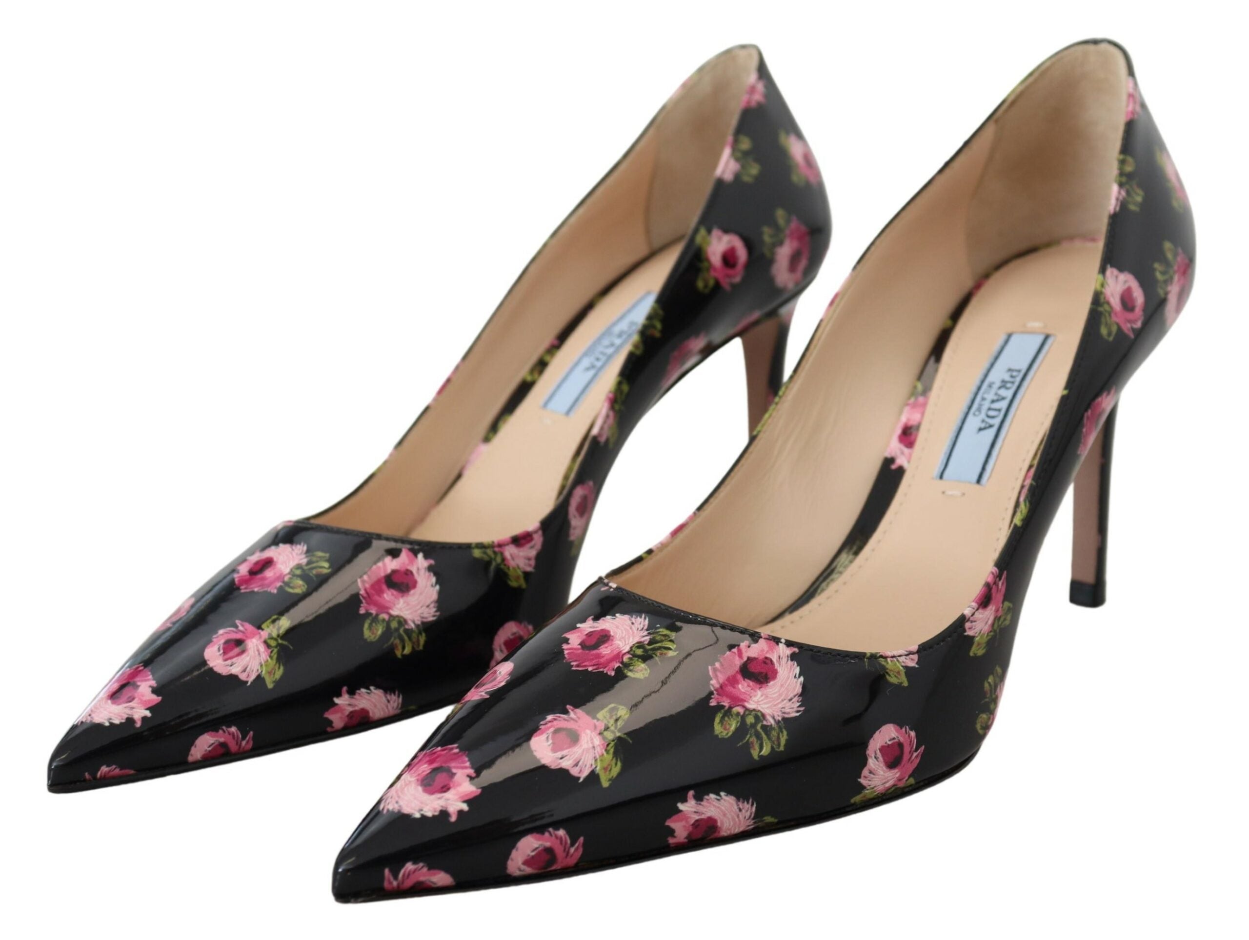 Svarta Läder Blommiga Klackar Stilettklackar Pumps