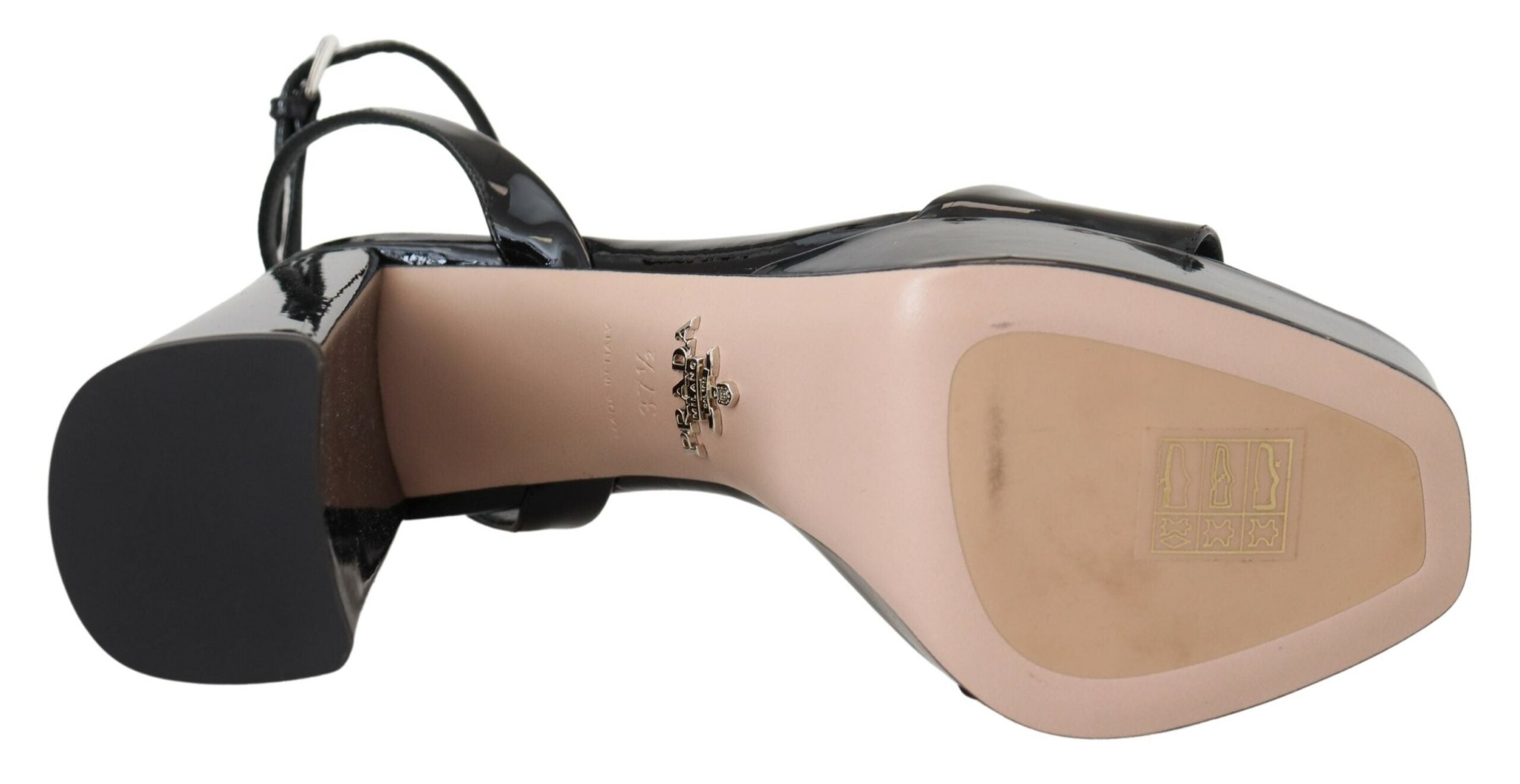 Prada Black Patent Sandals Ankle Strap Heels Leather