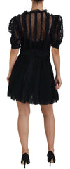 Dolce & Gabbana Black Lace Trim A-line Mini Nylon Dress
