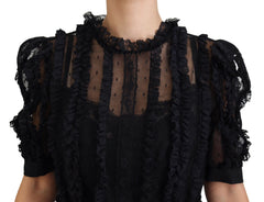 Dolce & Gabbana Black Lace Trim A-line Mini Nylon Dress