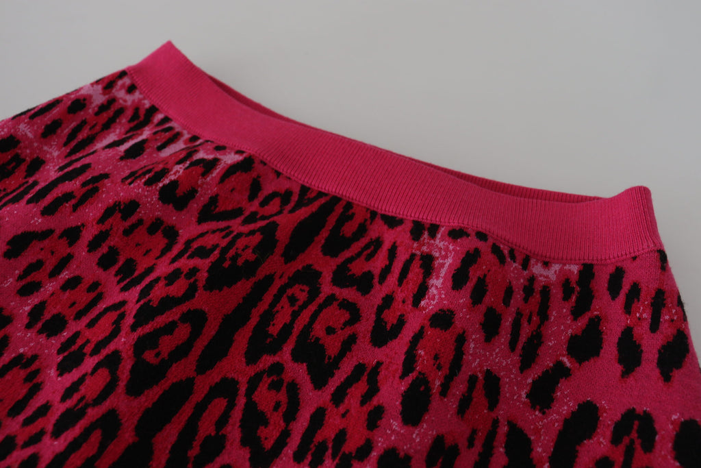 Rosa Leopard Høy Midje A-linje Miniskjørt