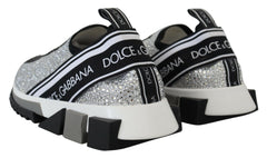 Dolce & Gabbana Silver Rhinestones Sorrento Sneakers Shoes