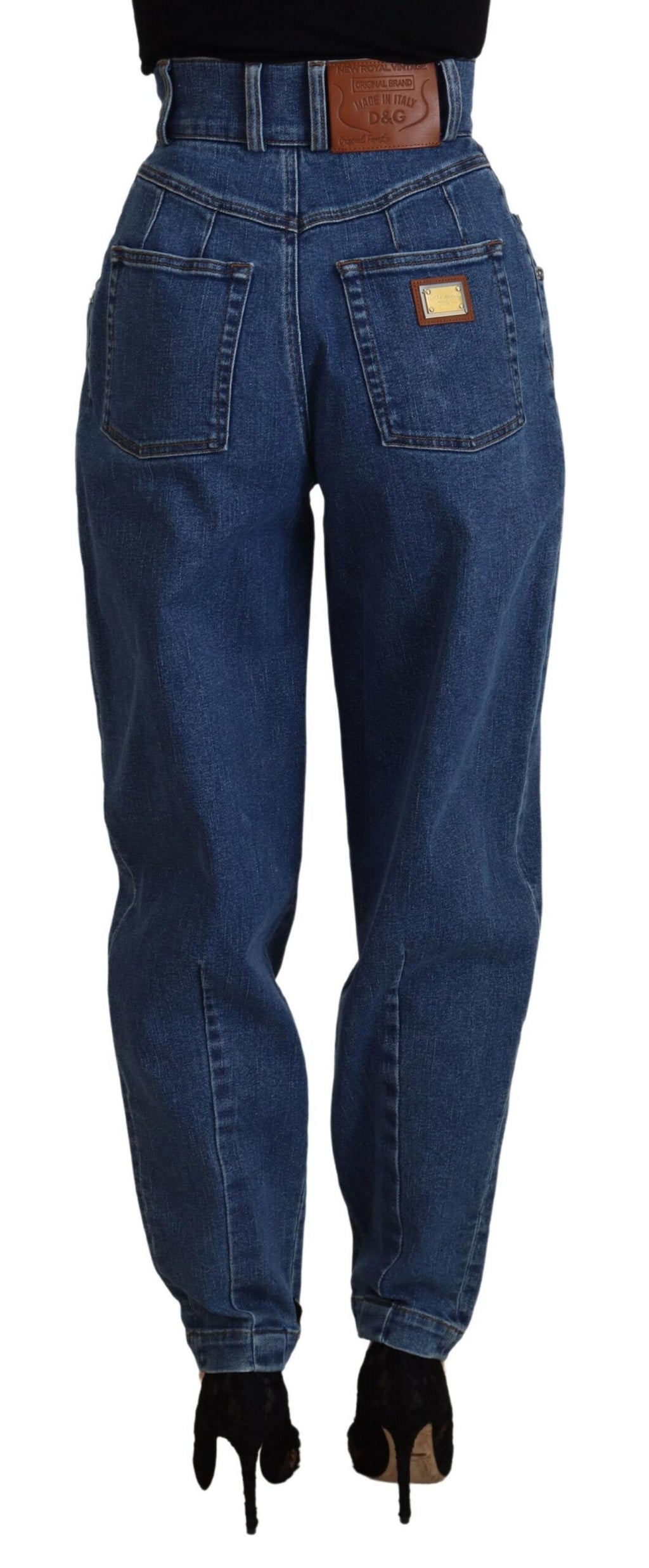 Blå jeans med hög midja och stretch i bomull