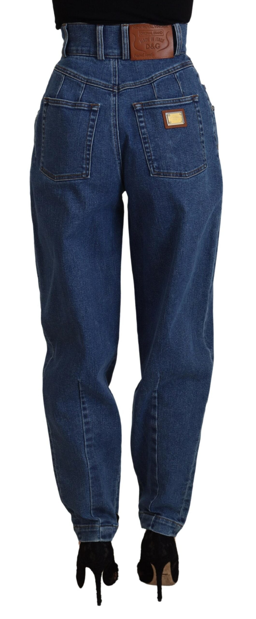 Blå jeans med hög midja och stretch i bomull