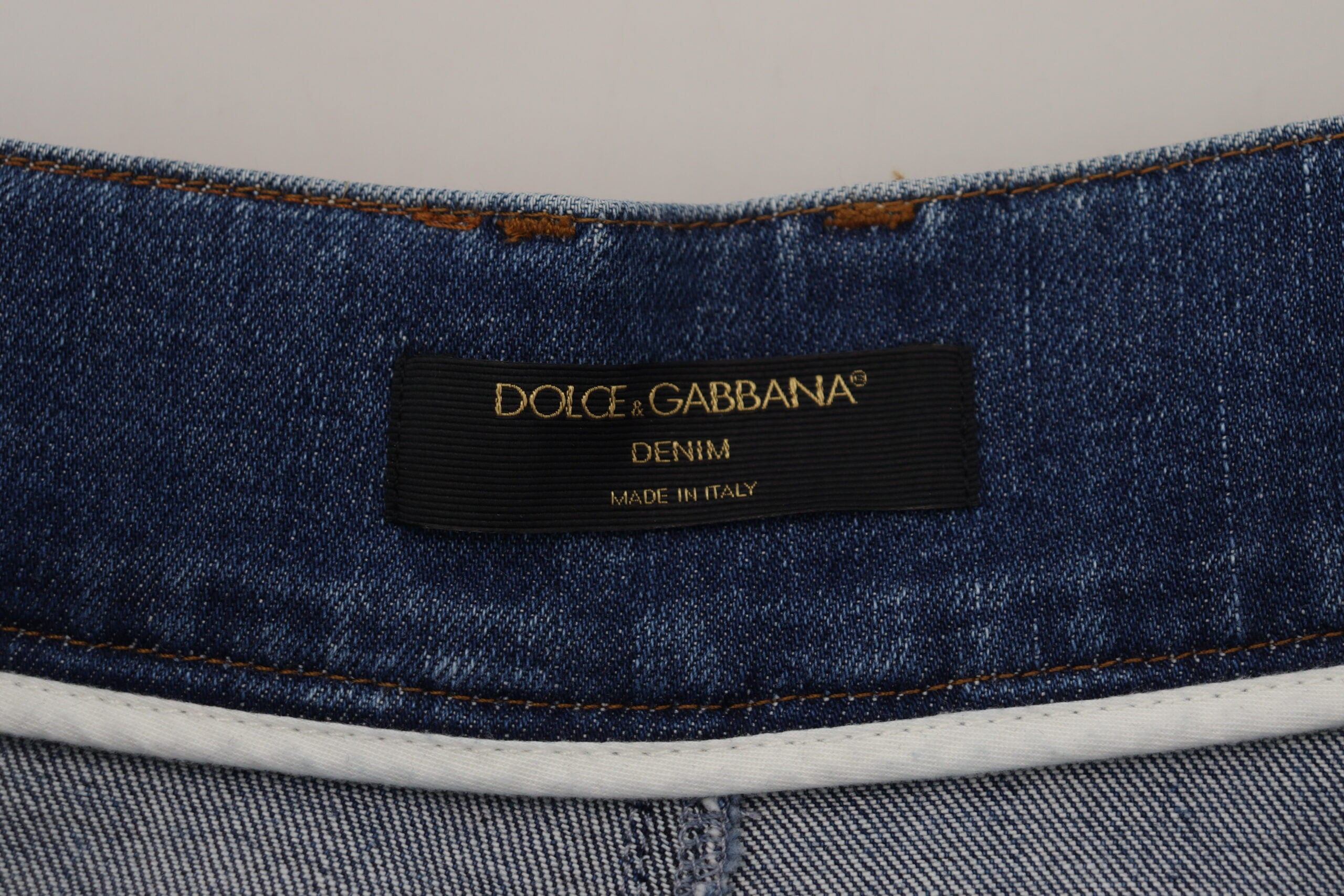 Blå jeans med hög midja och stretch i bomull