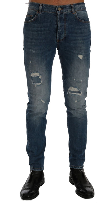Frankie Morello Blåvaskede Slim Fit Jeans i Dunfermile med revnede detaljer