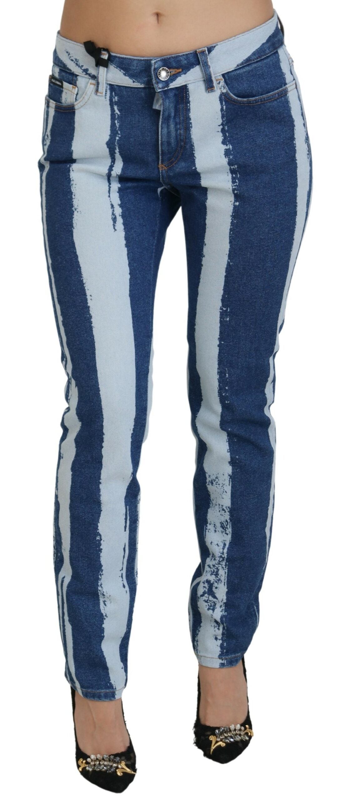 Koboltblå ränder skinny denim bomullsjeans