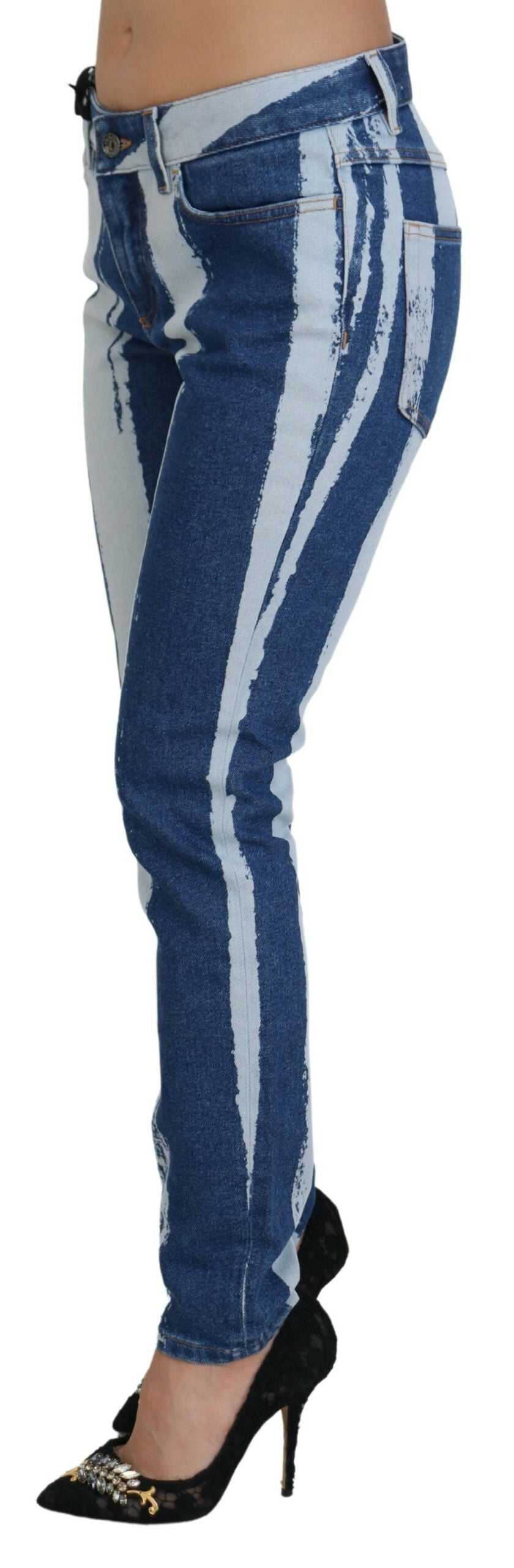 Koboltblå ränder skinny denim bomullsjeans