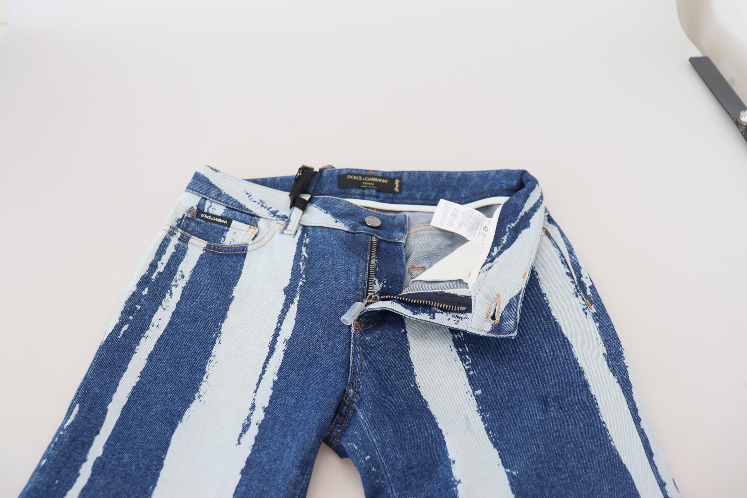 Koboltblå ränder skinny denim bomullsjeans