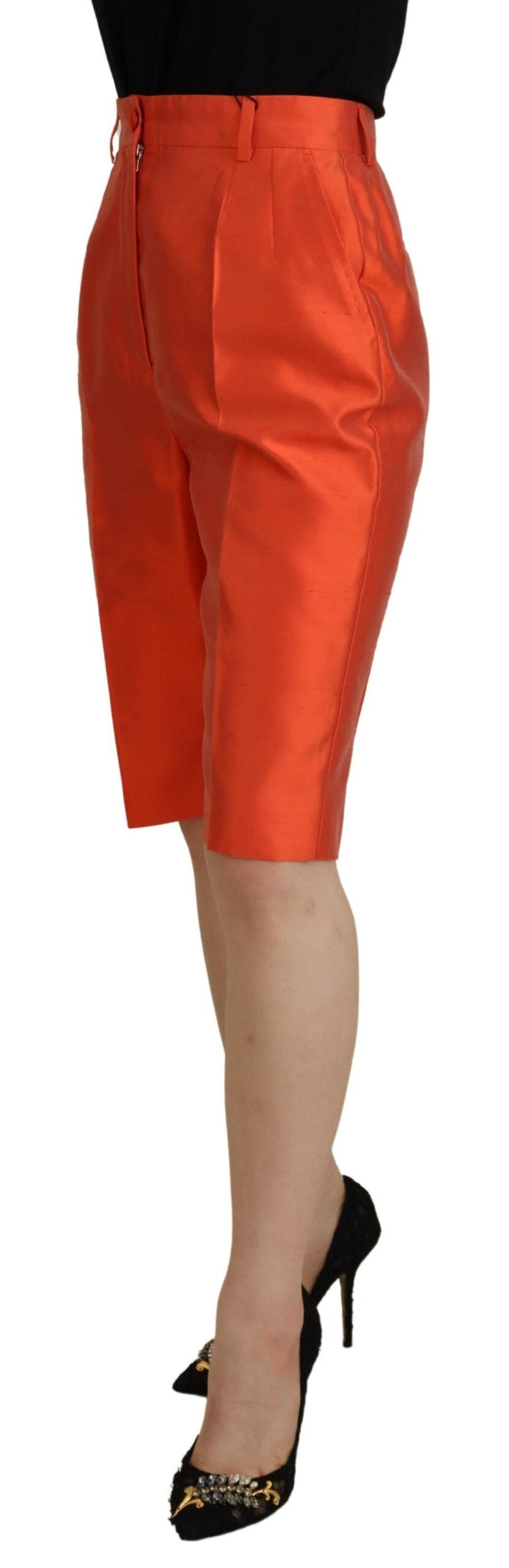Orange sidenbyxor med hög midja