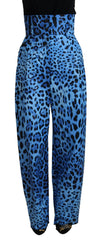 Dolce & Gabbana Blue Leopard Print High Waist Pants