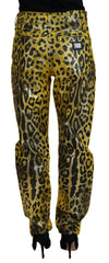 Dolce & Gabbana Yellow Leopard Cotton Straight Denim Jeans
