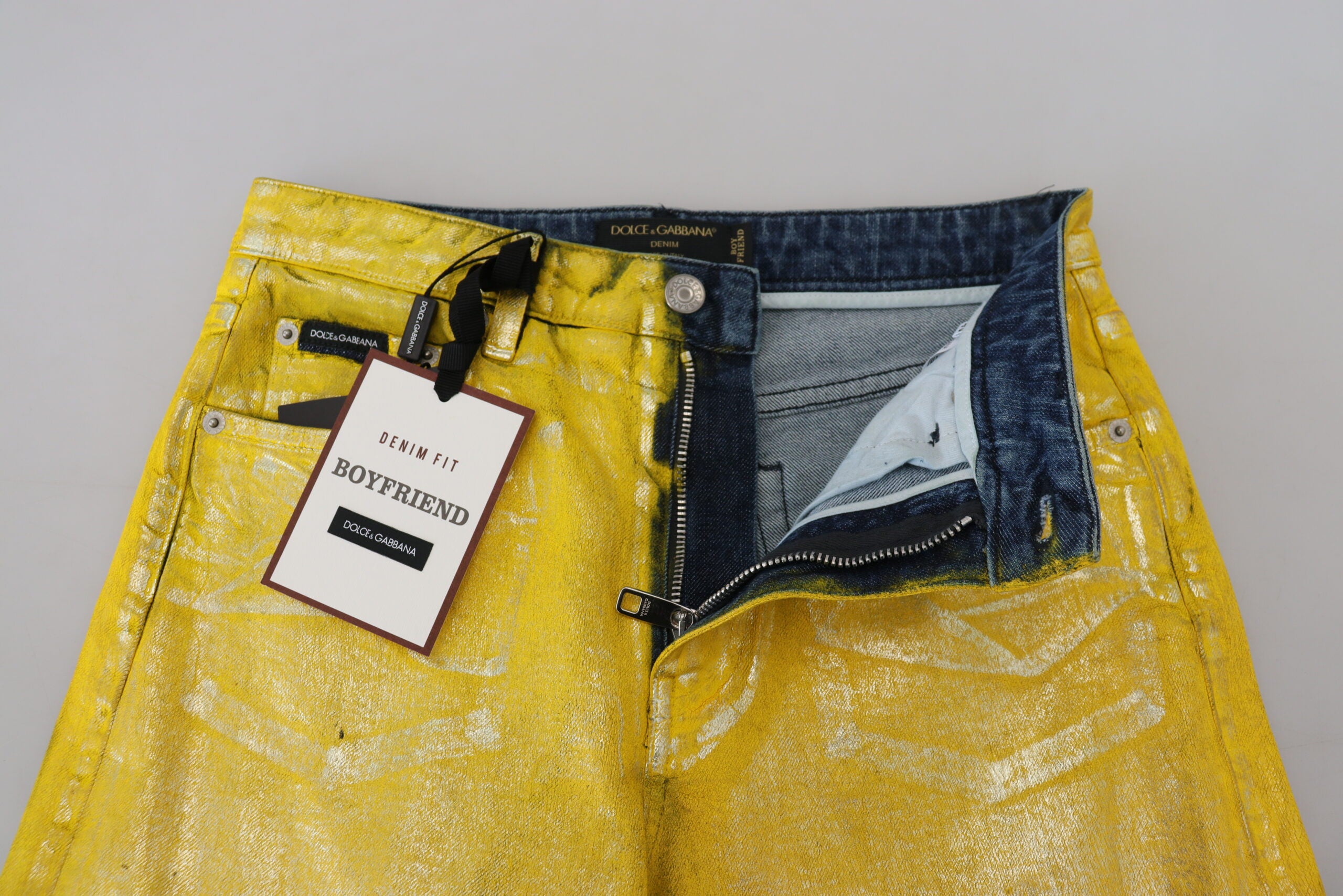 Gula leopardfärgade raka bomullsjeans