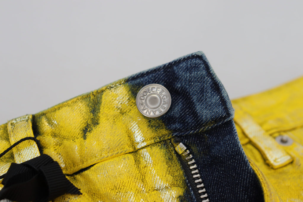 Gula leopardfärgade raka bomullsjeans
