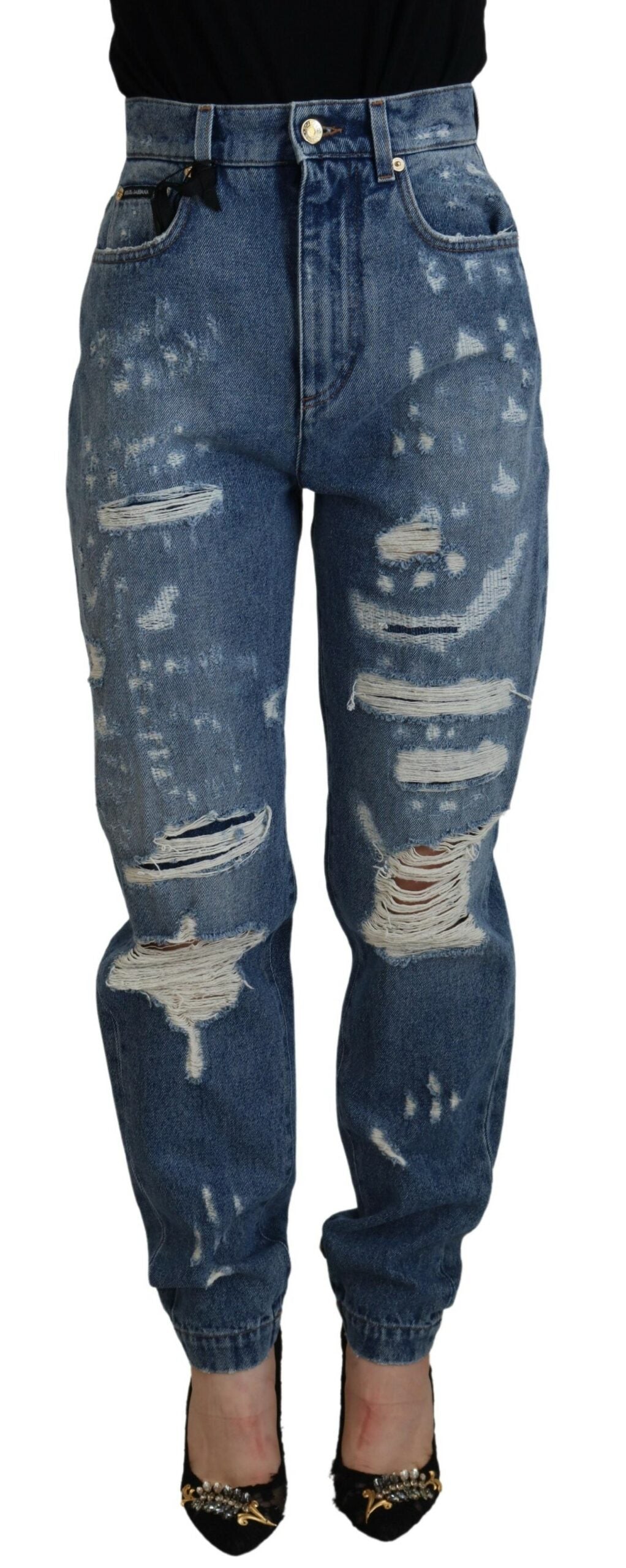 Blåa trasiga skinny denimjeans i bomull
