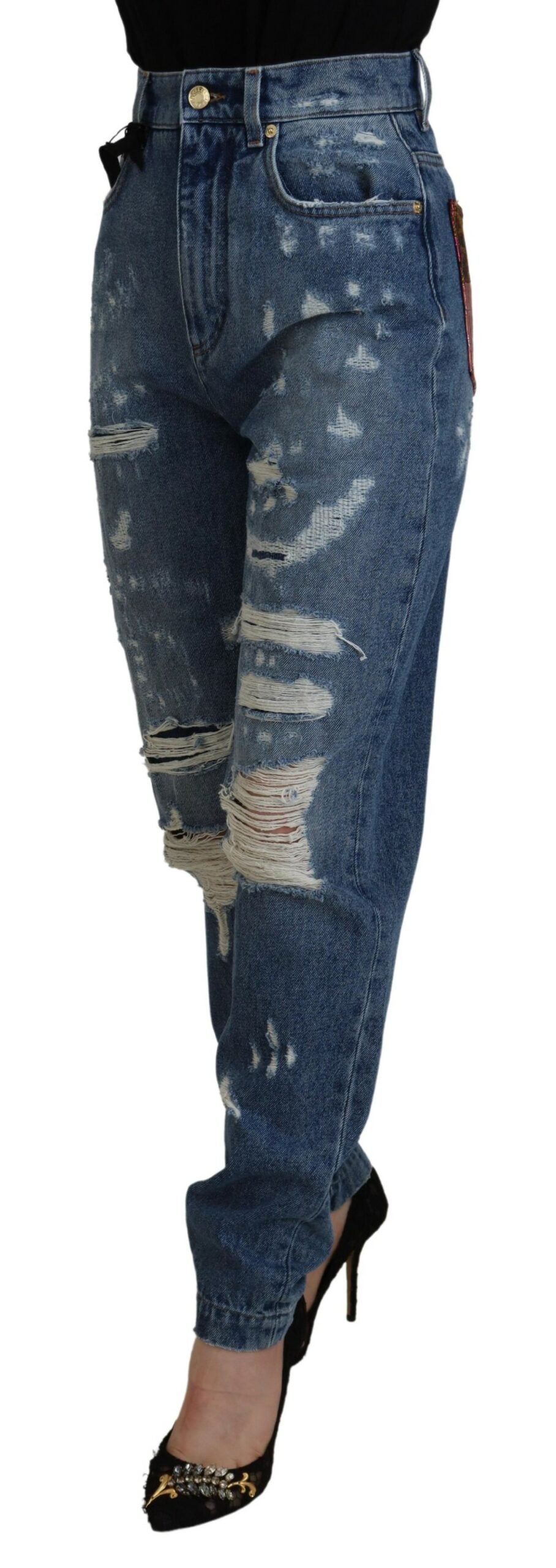 Blåa trasiga skinny denimjeans i bomull