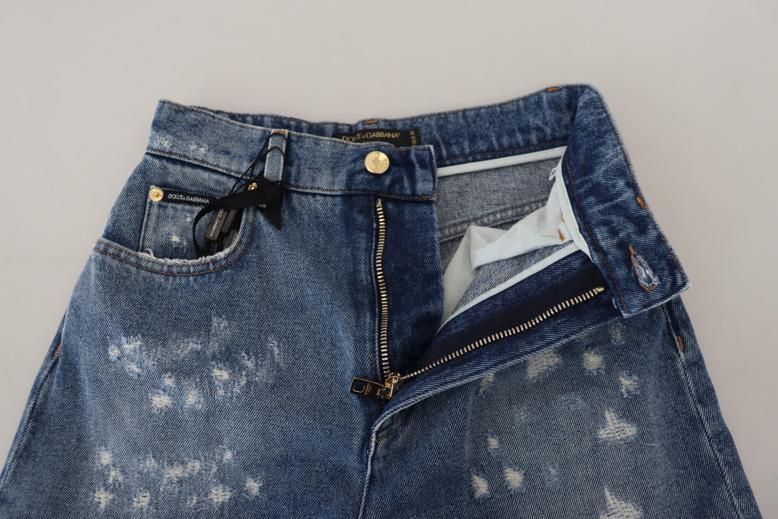 Blåa trasiga skinny denimjeans i bomull