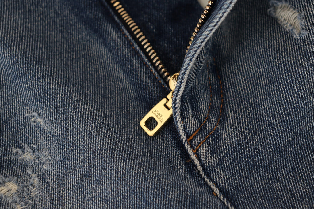 Blåa trasiga skinny denimjeans i bomull
