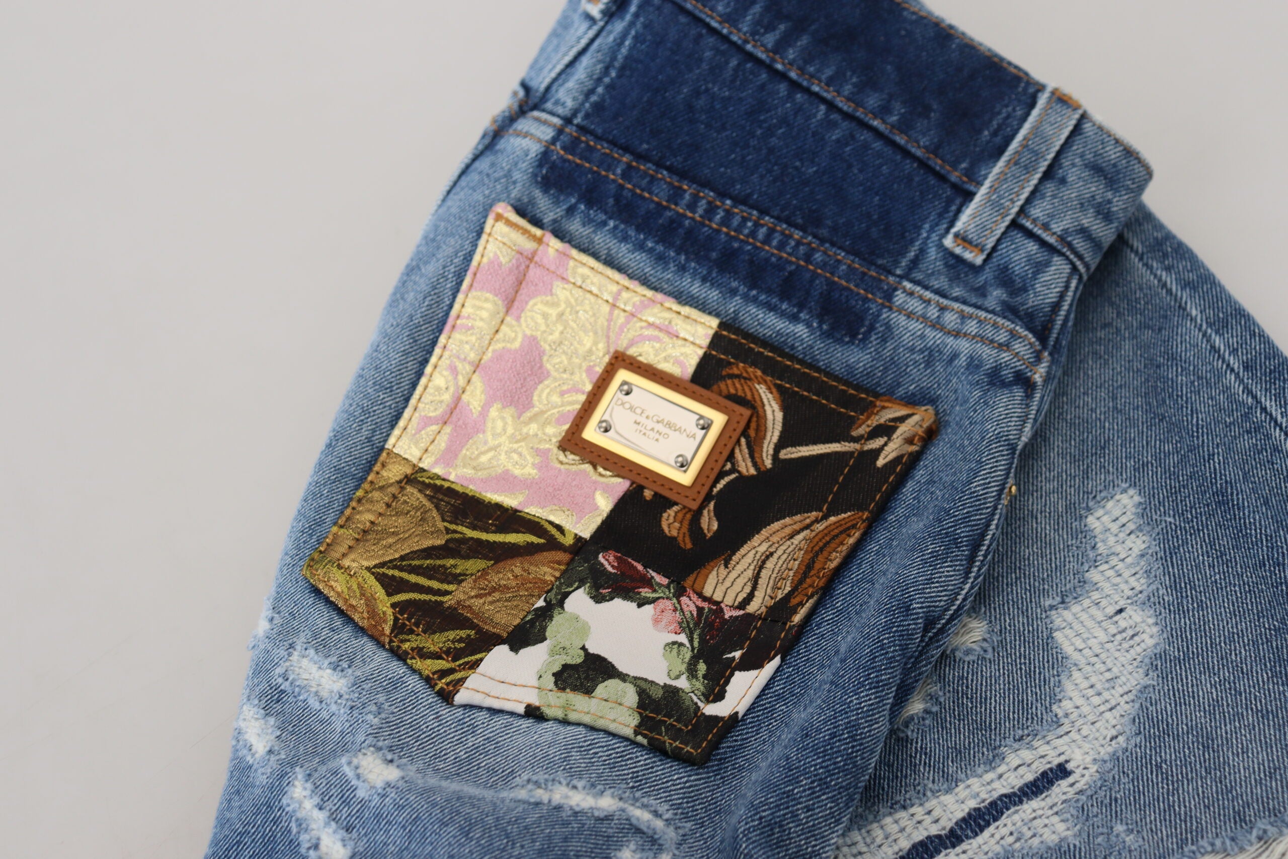 Blåa trasiga skinny denimjeans i bomull