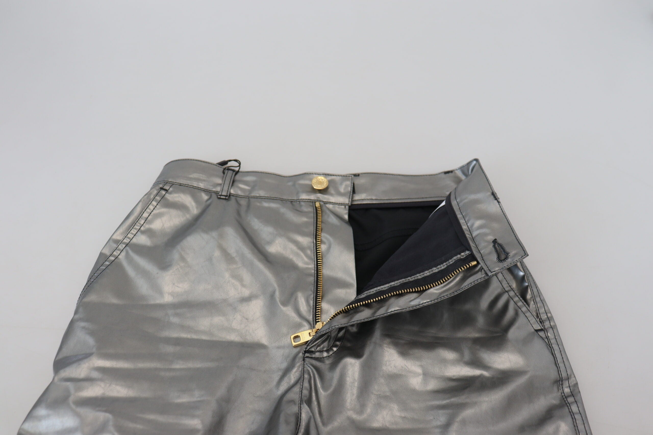 Metallic Silverfärgade Skinny Pants med Hög Midja