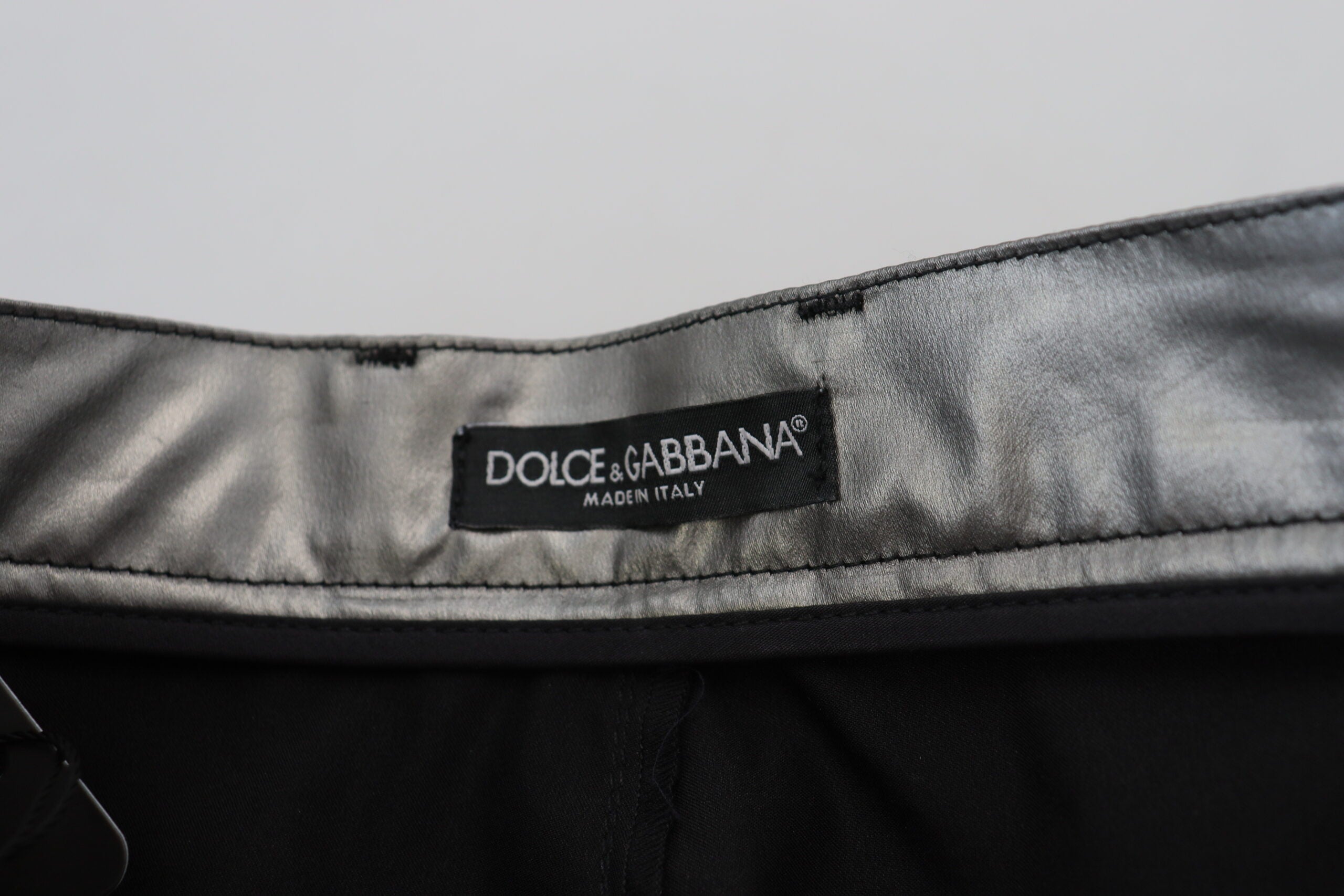 Metallic Silverfärgade Skinny Pants med Hög Midja