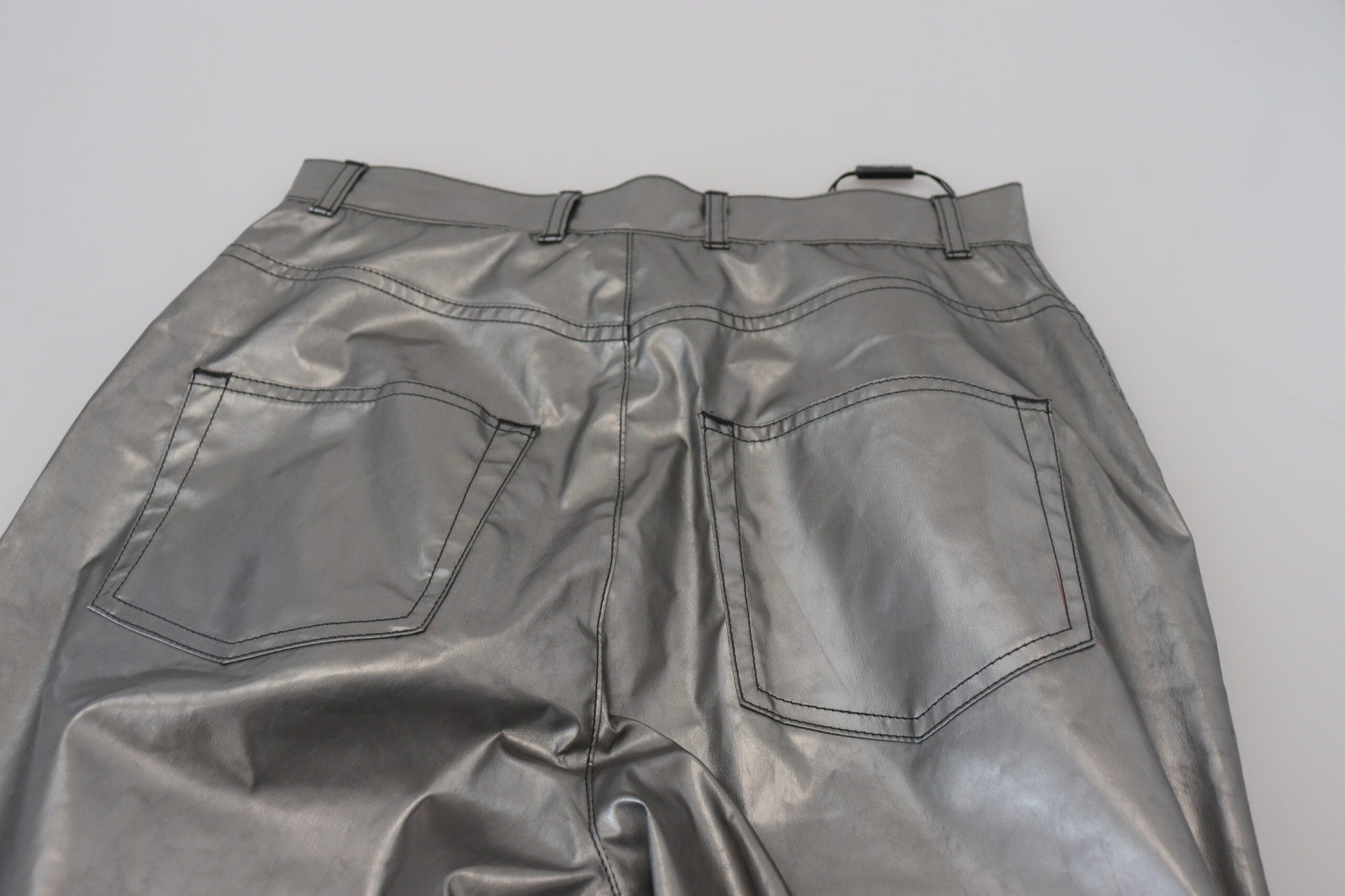 Metallic Silverfärgade Skinny Pants med Hög Midja