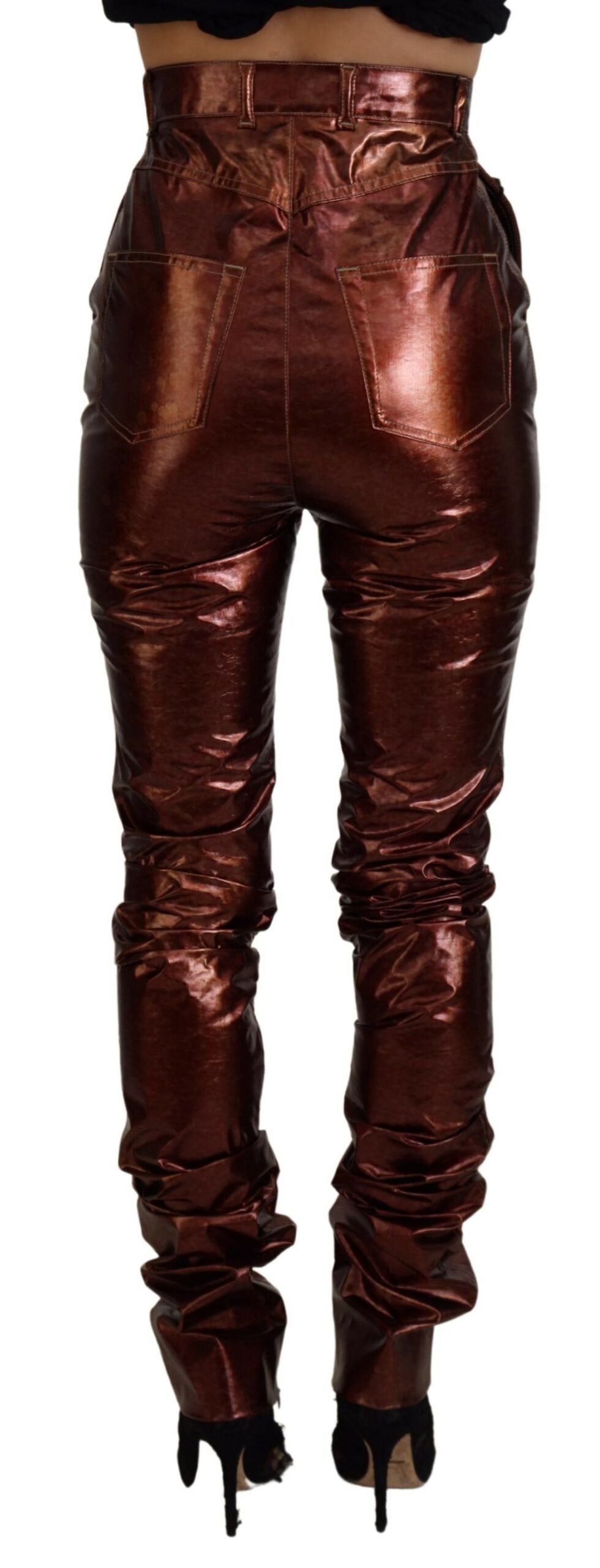 Metalliska bronsfärgade skinny jeans med hög midja