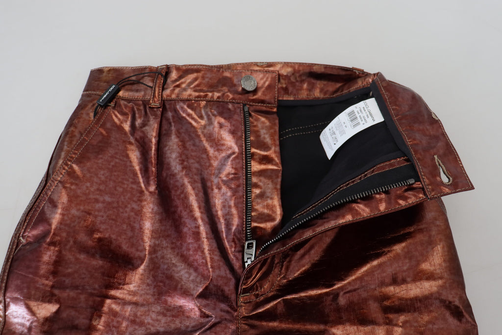Metalliska bronsfärgade skinny jeans med hög midja