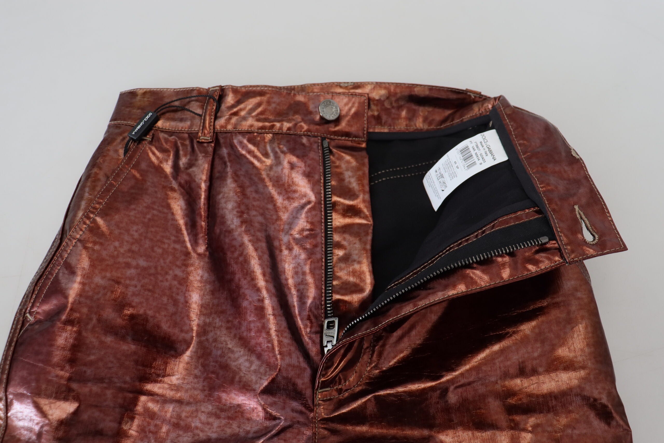Metalliska bronsfärgade skinny jeans med hög midja