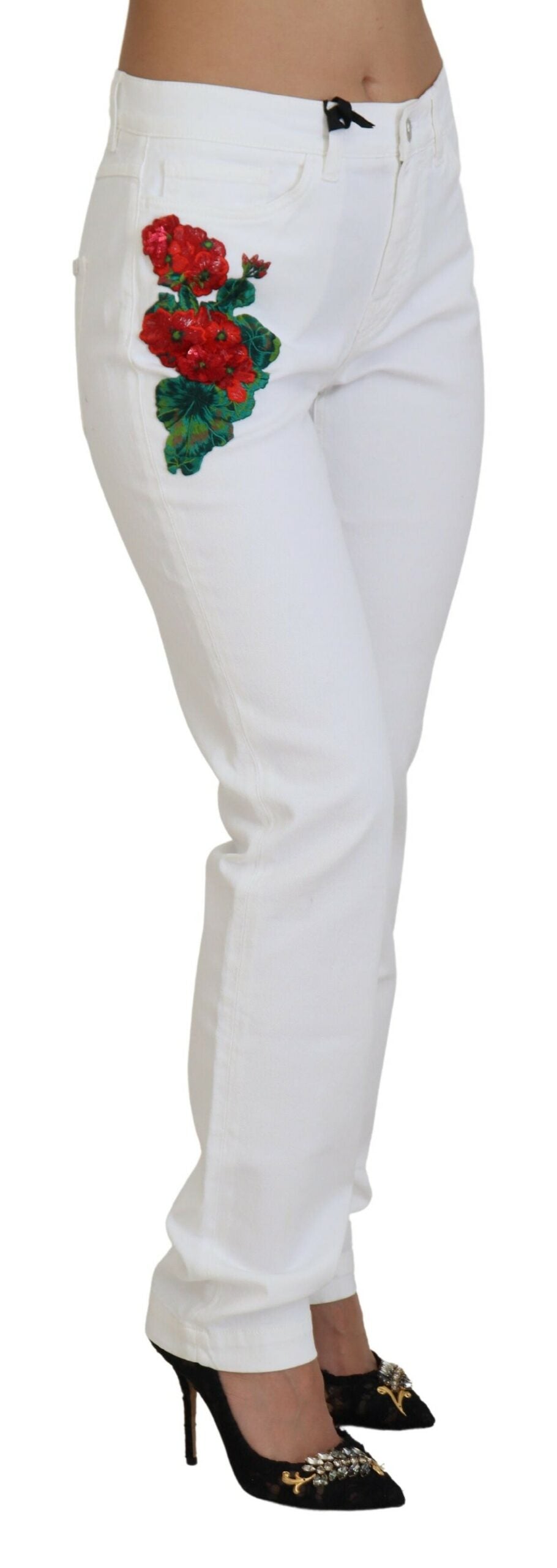 Vita skinny jeans med blommig broderi