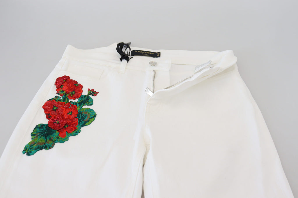 Vita skinny jeans med blommig broderi