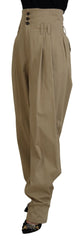 Dolce & Gabbana Brown Cotton High Waist Tapered Pants