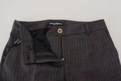 Dolce & Gabbana Gray Stripes Wool Tapered Women Pants