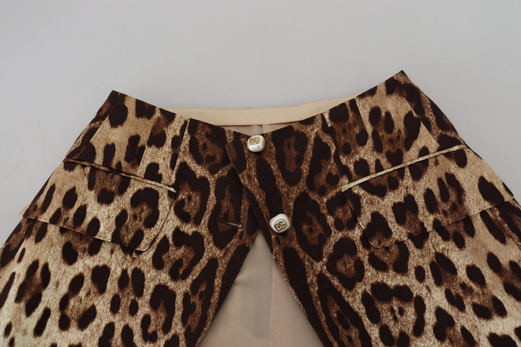 Brunt leopardprintet ull-A-linje miniskjørt